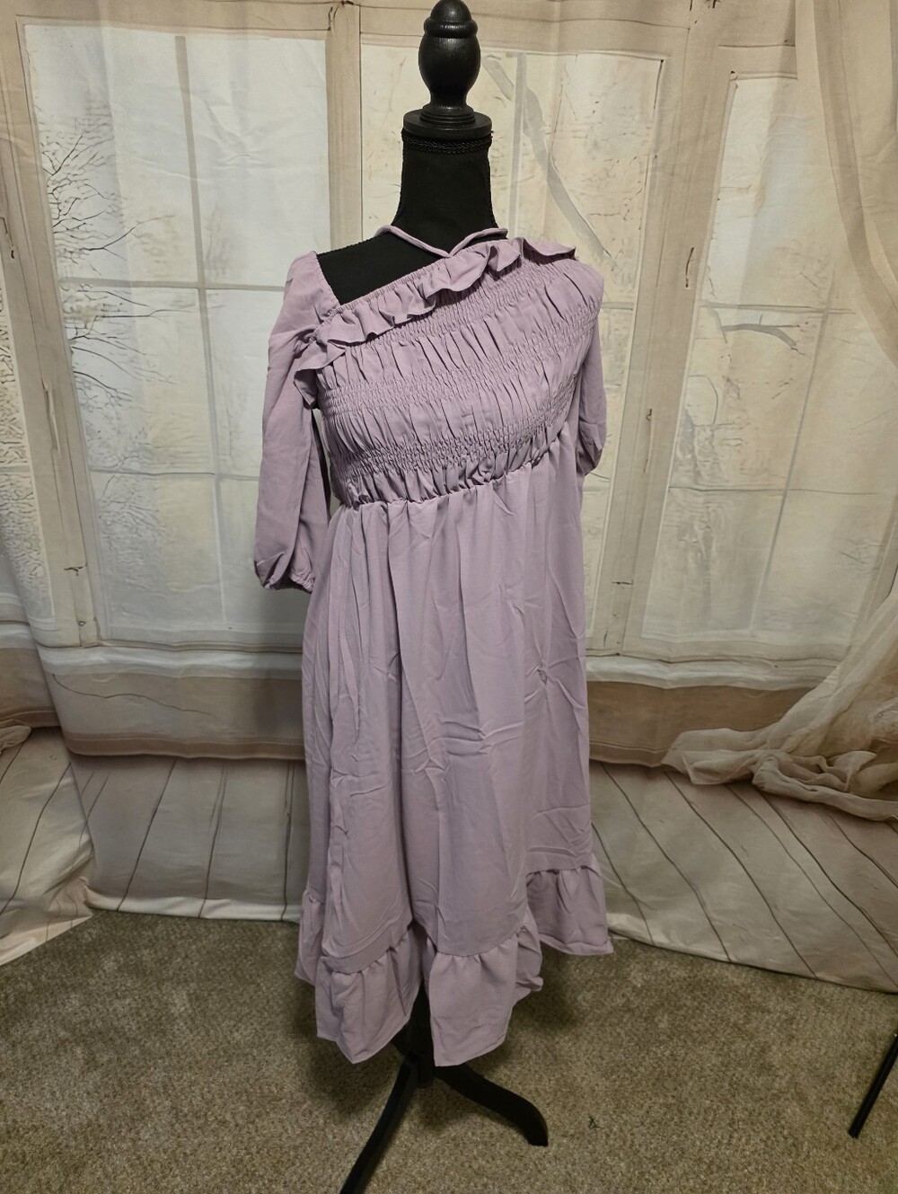 Kohl's Lavender One-Shoulder Ruffle Smocked Dress